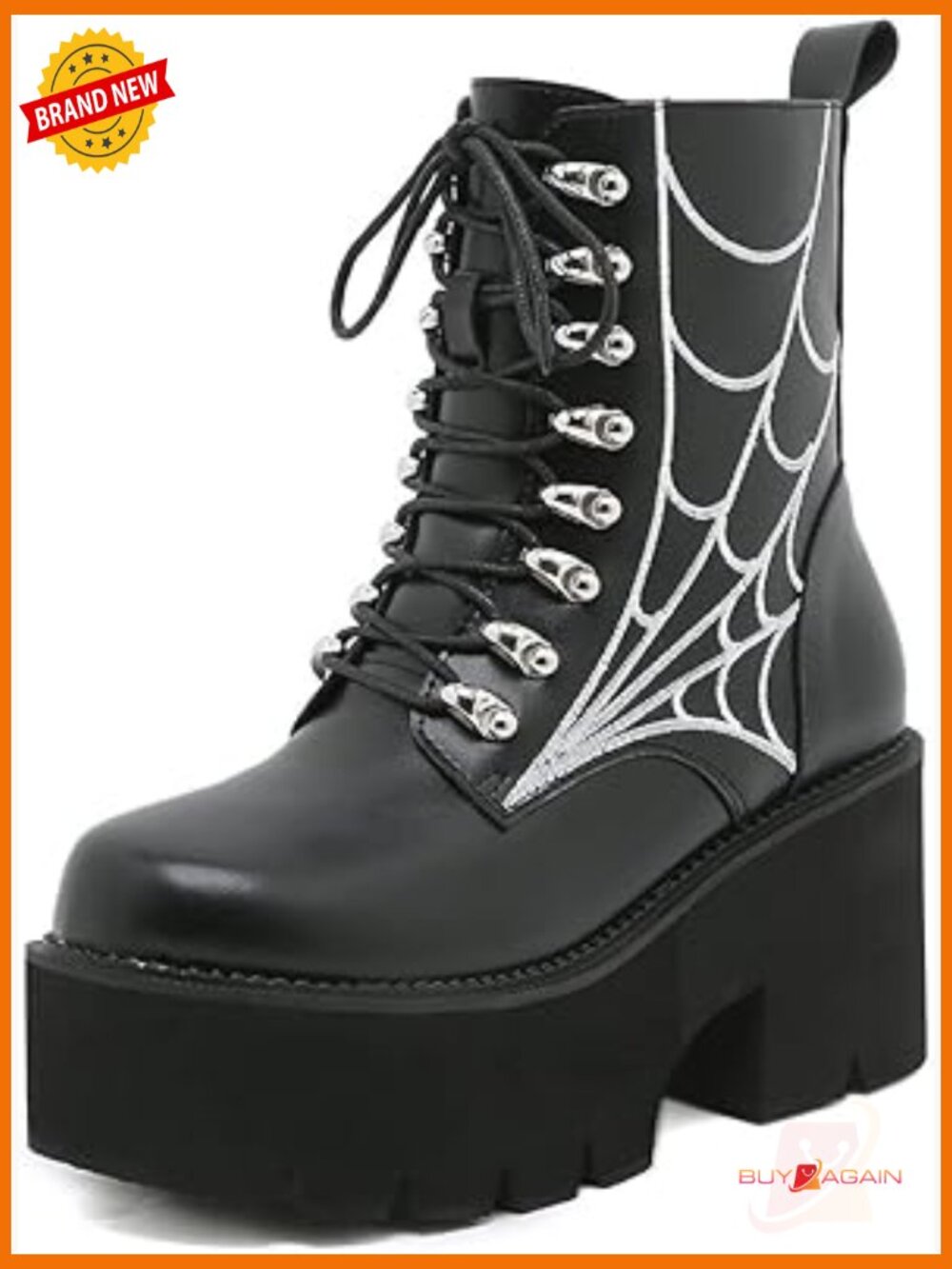 Chain Platform Combat Boots Lace Up Zipper Chunky Heel Ankle Booties